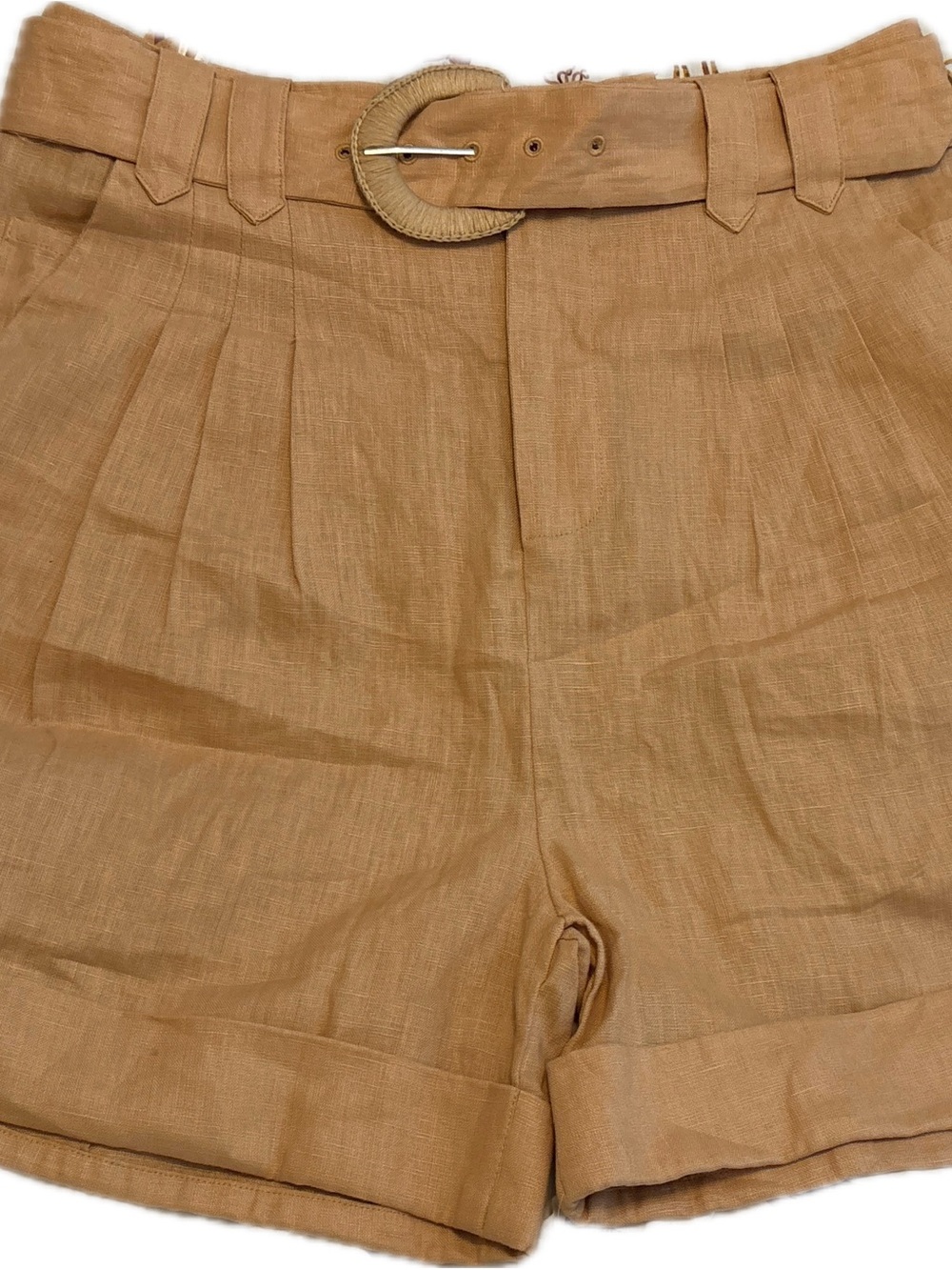 Farm Rio Tan 100% Linen Belted High Waisted Shorts Size L - Picture 2 of 4